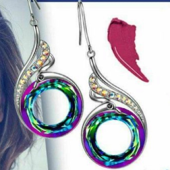 Silver Rainbow Glass Swan Hoop - Picture 2 of 6